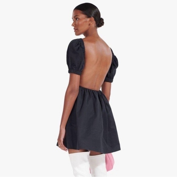 STAUD Alix Puff Sleeve Backless Dress Black Puff Sleeve Mini Sundress Size 4 - Picture 4 of 15